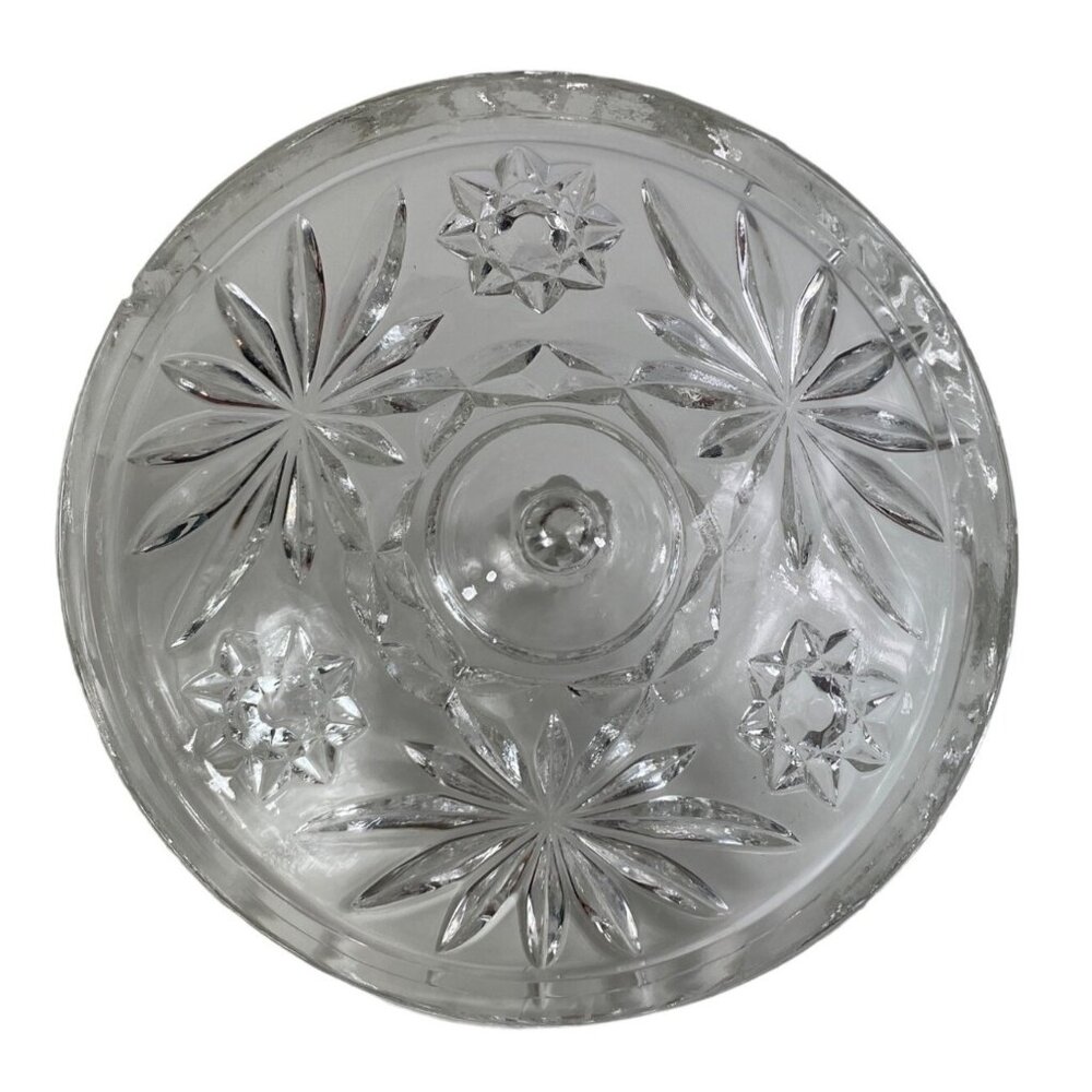 Anchor Hocking Prescut Clear Glass Candy Dish & Lid Pressed Star/Fan Design - Picture 5 of 11